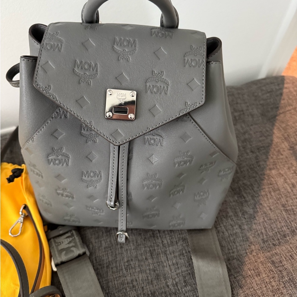 MCM Charcoal Embossed Backpack